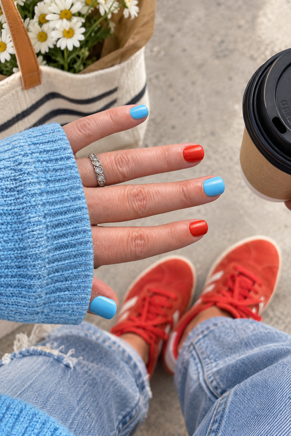 Atomic Blue Sangria gel nail wraps in red and blue