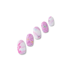 Kaleidoscope pink and lilac marble nail polish wraps with delicate butterflies shown on five nail tips
