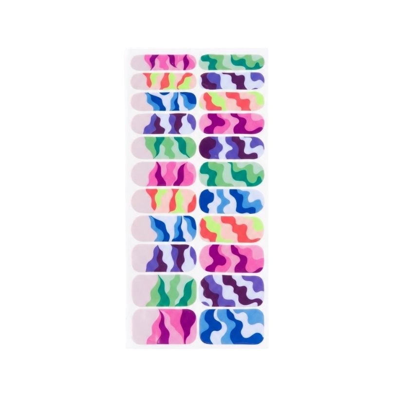 Now U C Me nail polish wrap sheet in colour-blocked camo with neon pink, purple, green, blue and coral