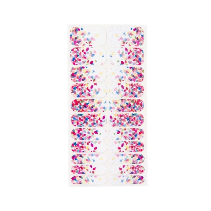 Petulia nail polish wrap sheet in pearlescent white with multicoloured confetti spots