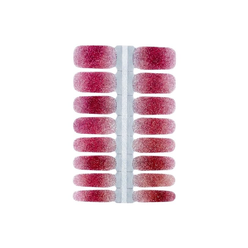Reno nail polish wrap sheet in silver to rosy pink to cranberry red glitter ombre