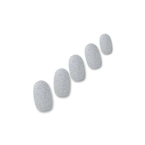 Shimmer all-over silver glitter nail polish wraps shown on five nail tips