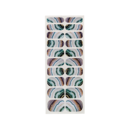 Treasure Hunt nail polish wrap sheet in teal, lilac and white agate swirls with gold flecks