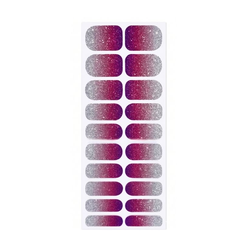Vegas nail polish wrap sheet in silver, red and deep purple glitter ombre