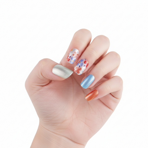 Hand wearing Wild Flowers floral and pastel nail polish wraps