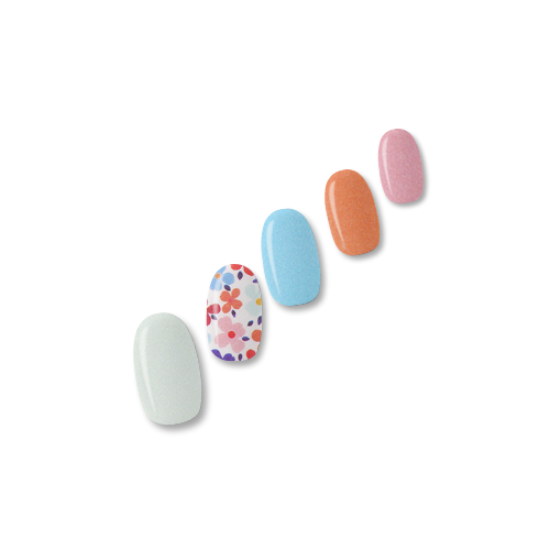 Wild Flowers floral and pastel nail polish wraps shown on five nail tips