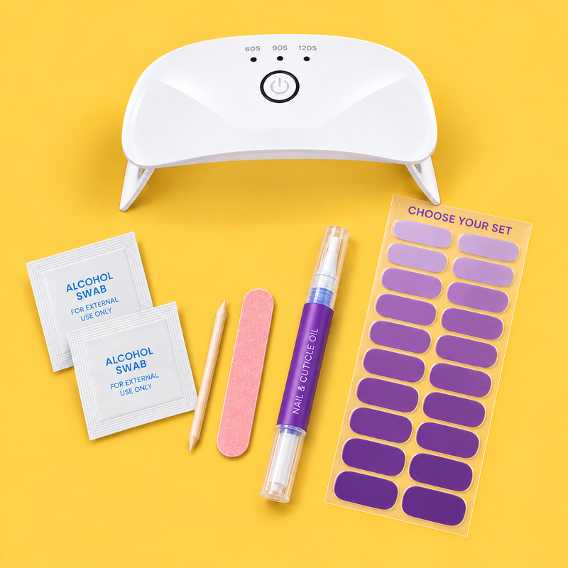 Gel Wrap Starter Kit contents laid out on yellow