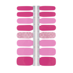 Lola 16-strip nail polish wrap sheet in hot pink, bubblegum pink and pink glitter