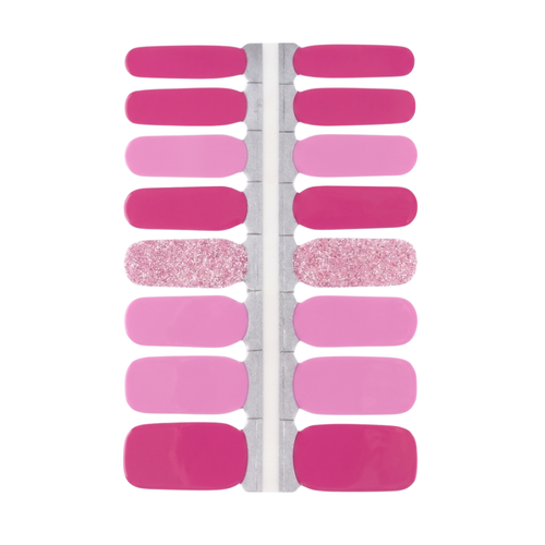 Lola 16-strip nail polish wrap sheet in hot pink, bubblegum pink and pink glitter